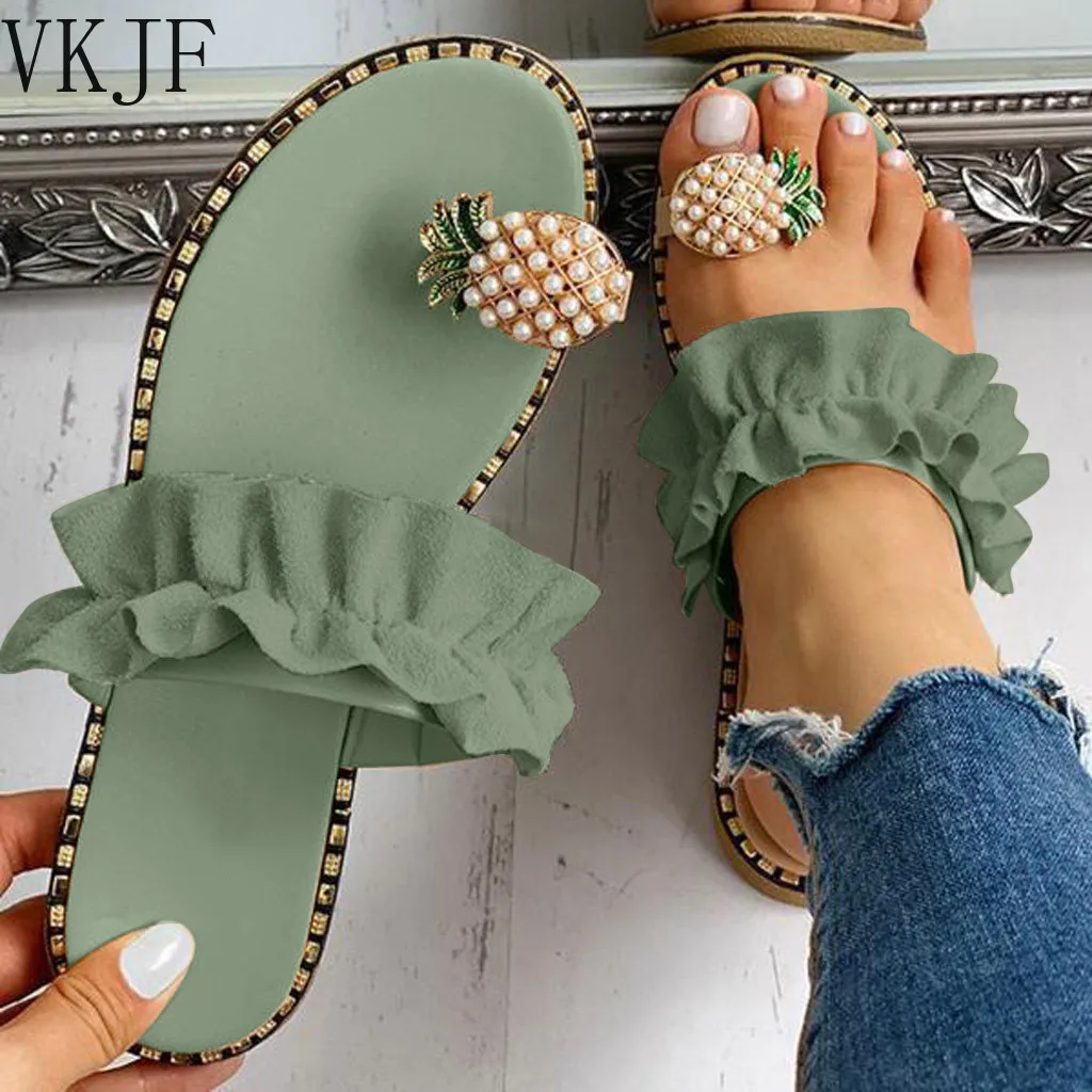 2025 frauen Slipper Ananas Perle Flache Kappe Böhmischen Sommer Strand Sandalen Damen Schuhe plus größe Mujer Verano