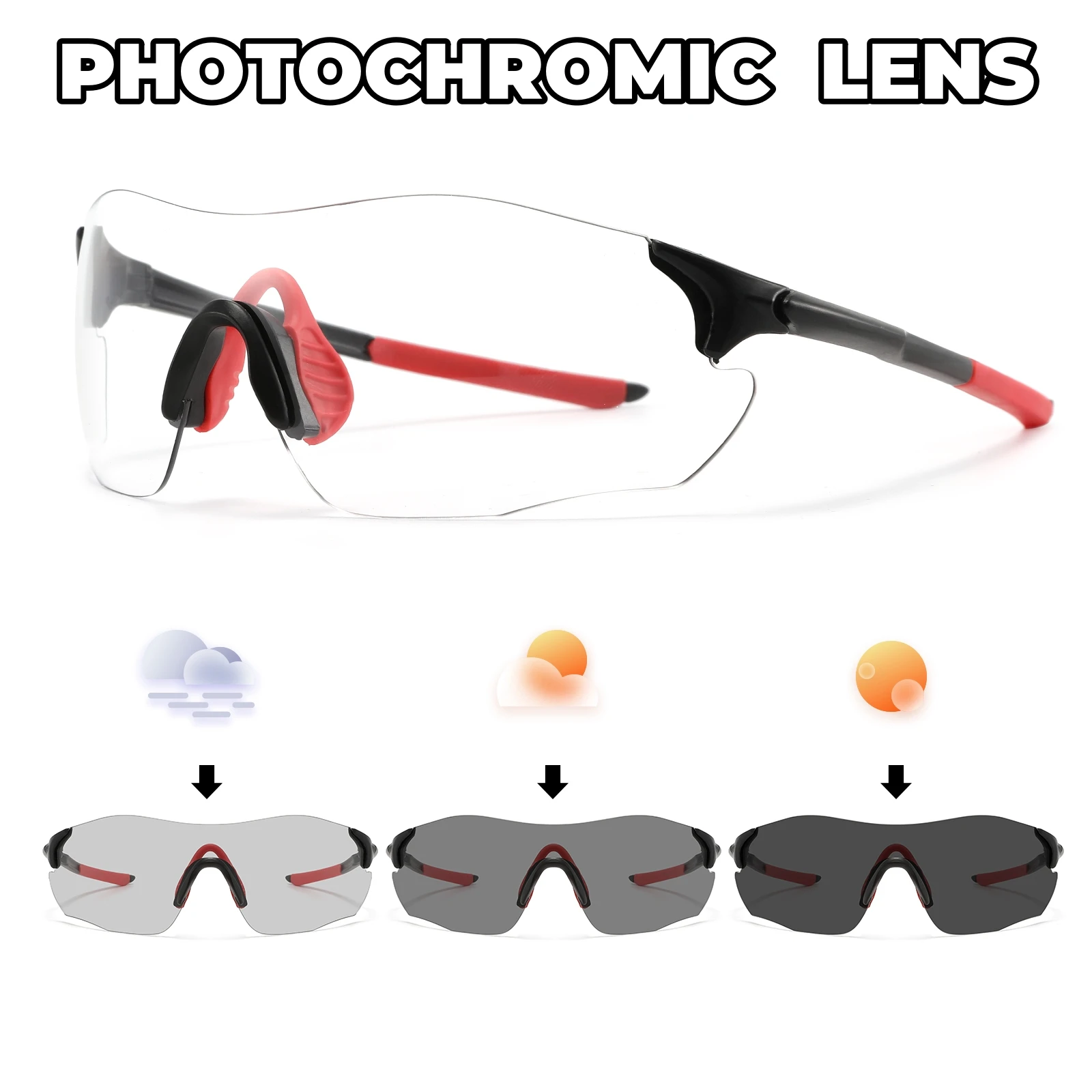 Ultraleichte photochrome Sport-Sonnenbrille, nahtlos, rahmenlos, 23 g, Komfort für Radfahren, Bergreisen, UV400, Abenteuerbrillen Image