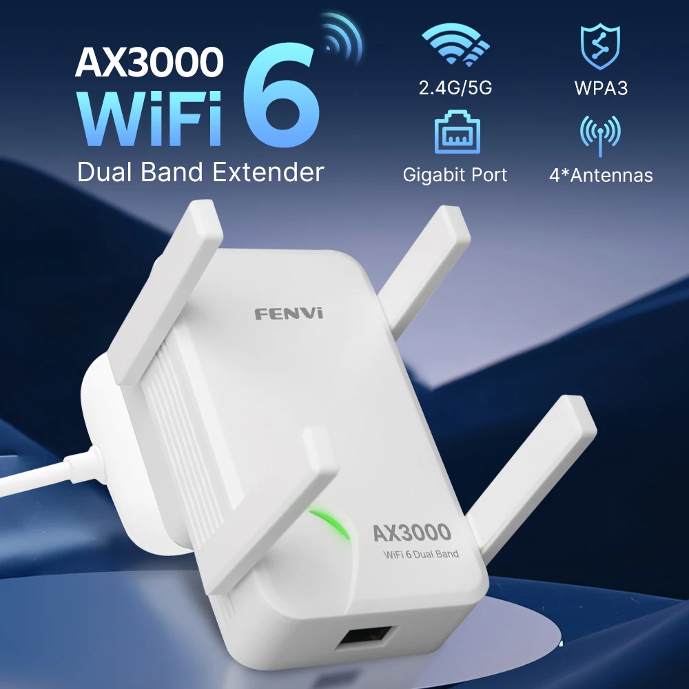 FENVI WiFi 6 AX3000 Repeater Dual Band 2,4/5 GHz 802.11ax Gigabit Wireless Signal Booster 4 High-Gain-Antennen Langstreckenverstärker Image