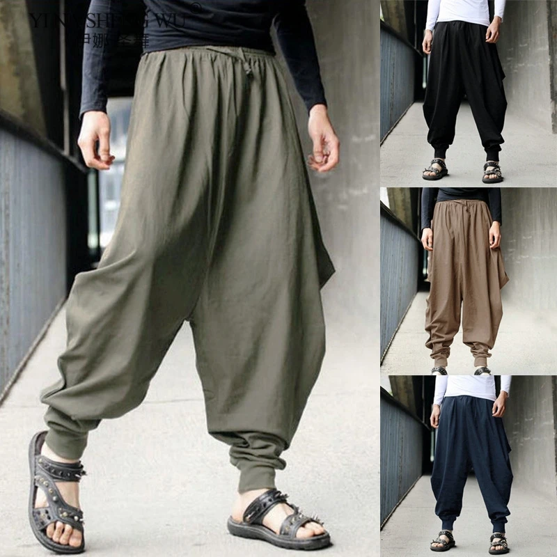 Chinesischen Stil News Mode Haroun Hosen Lose Beiläufige Traditionelle Chinesische Kleidung Für Männer Hakama Samurai Kostüm Hip Hop Rock