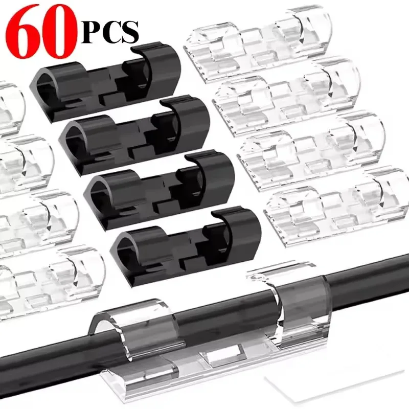 20 40 60 Stück Selbstklebende Kabelorganisator-Clips Transparente Kabelhalter Kabelmanagement für Zuhause Büro USB-Datenkabel-Organizer Image
