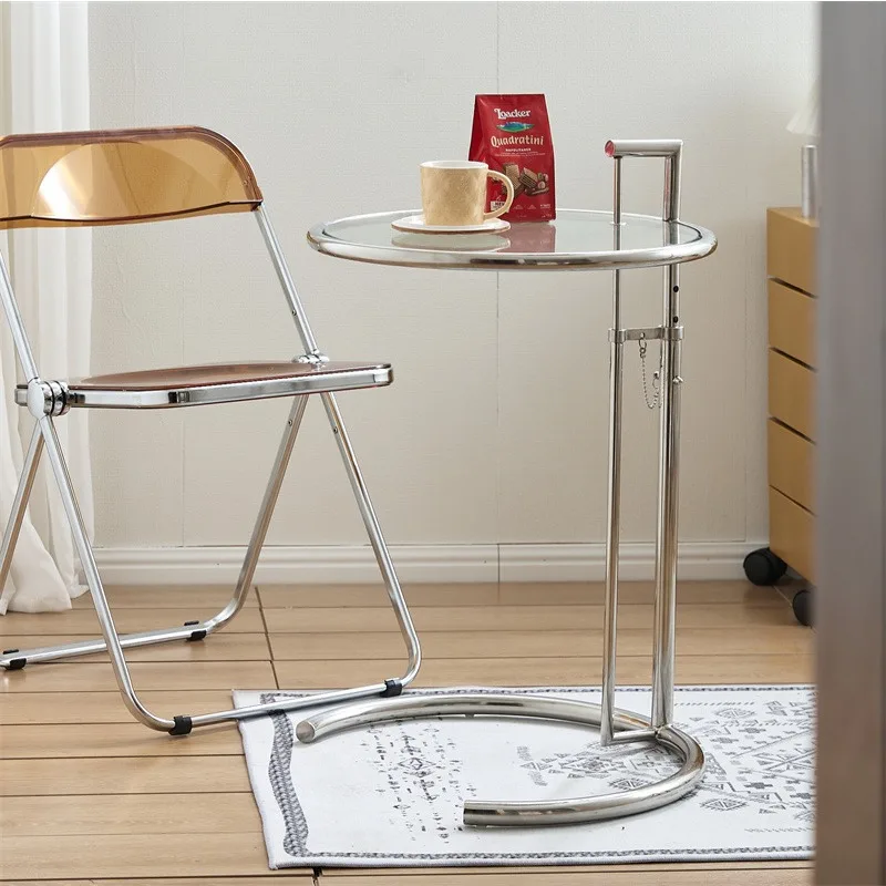 Kleiner Couchtisch aus Edelstahl, Internet-Prominente, Couchtisch aus transparentem Glas, Wohnzimmer, Schlafzimmer, Sofa