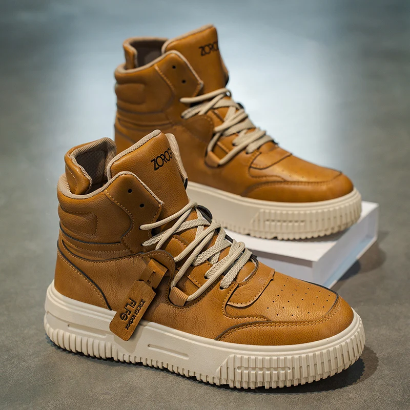 Modische Leder-Stiefeletten für Herren, Skate-Sneaker, bequem, rutschfest, verschleißfeste Sohle, Winterstiefel, adrette Freizeitschuhe für die Straße