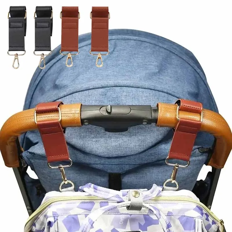 2/4 stücke Baby Kinderwagen Haken PU Leder Metall Haken Kinderwagen Zubehör Einstellbare Länge Schnalle für Hängen Taschen Universal Haken