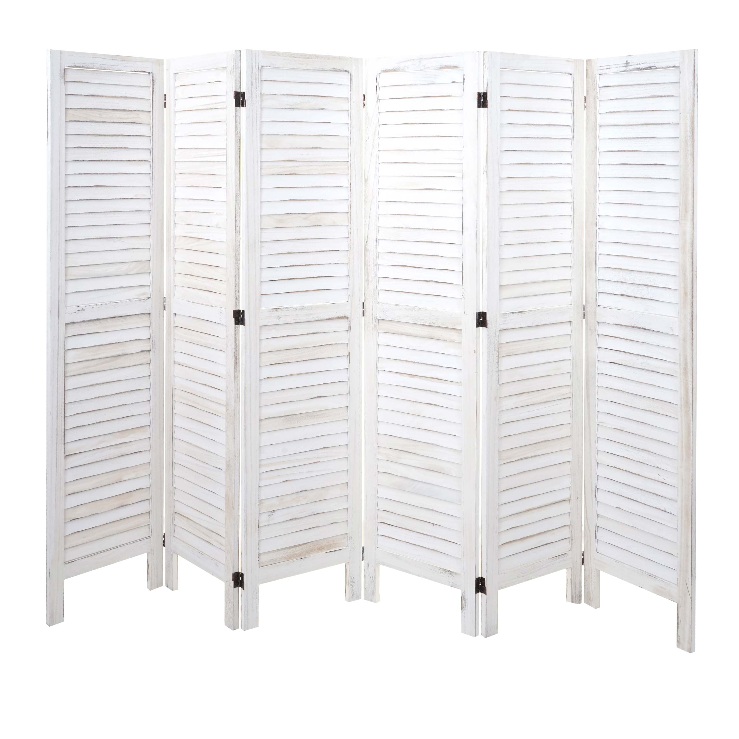 Paravent HWC-G30, Trennwand Sichtschutz Raumteiler, Shabby-Look 170x240cm ~ weiß Image
