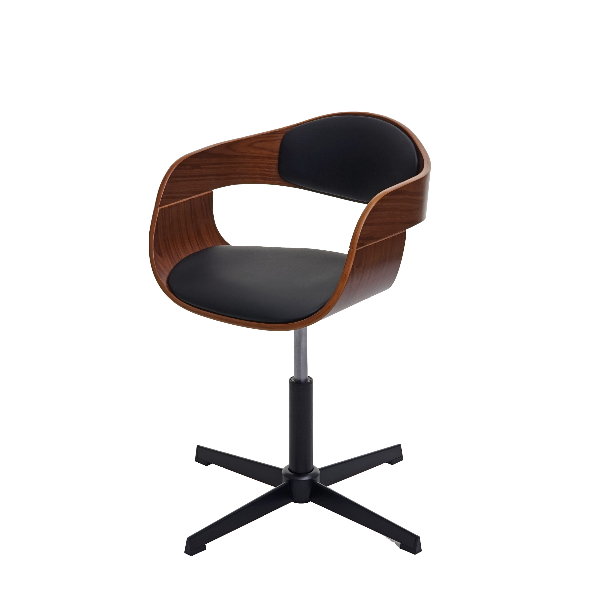 Bürostuhl HWC-H46, Schreibtischstuhl, höhenverstellbar Drehmechanismus Bugholz FSC® ~ Walnuss-Optik, Kunstleder schwarz
