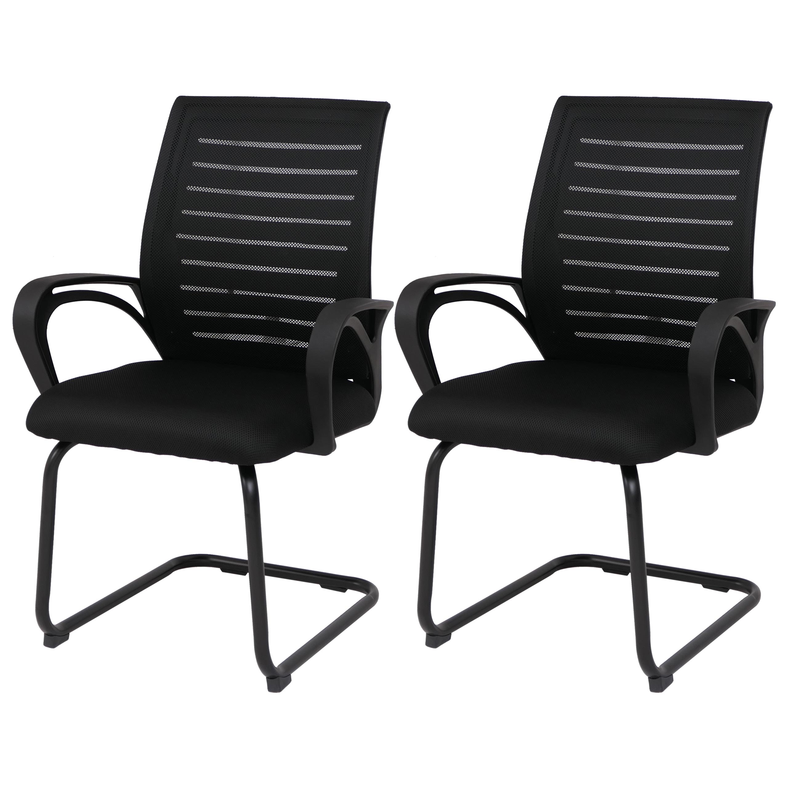 2er-Set Konferenzstuhl HWC-K51, Besucherstuhl Freischwinger, Stoff/Textil (250g/m²) FSC® ~ schwarz, Gestell schwarz