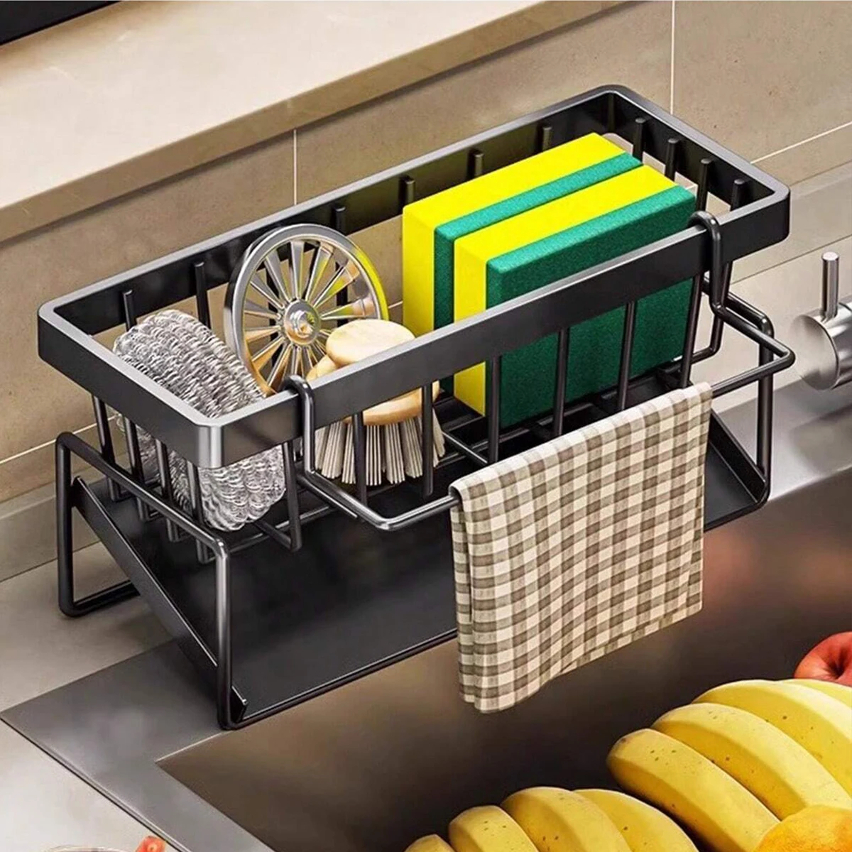 Küche Waschbecken Organizer Schwamm Lappen Wasser Filter Rack Küche Hand Seife Abtropffläche Hängenden Korb Küche Lappen Lagerung Rack