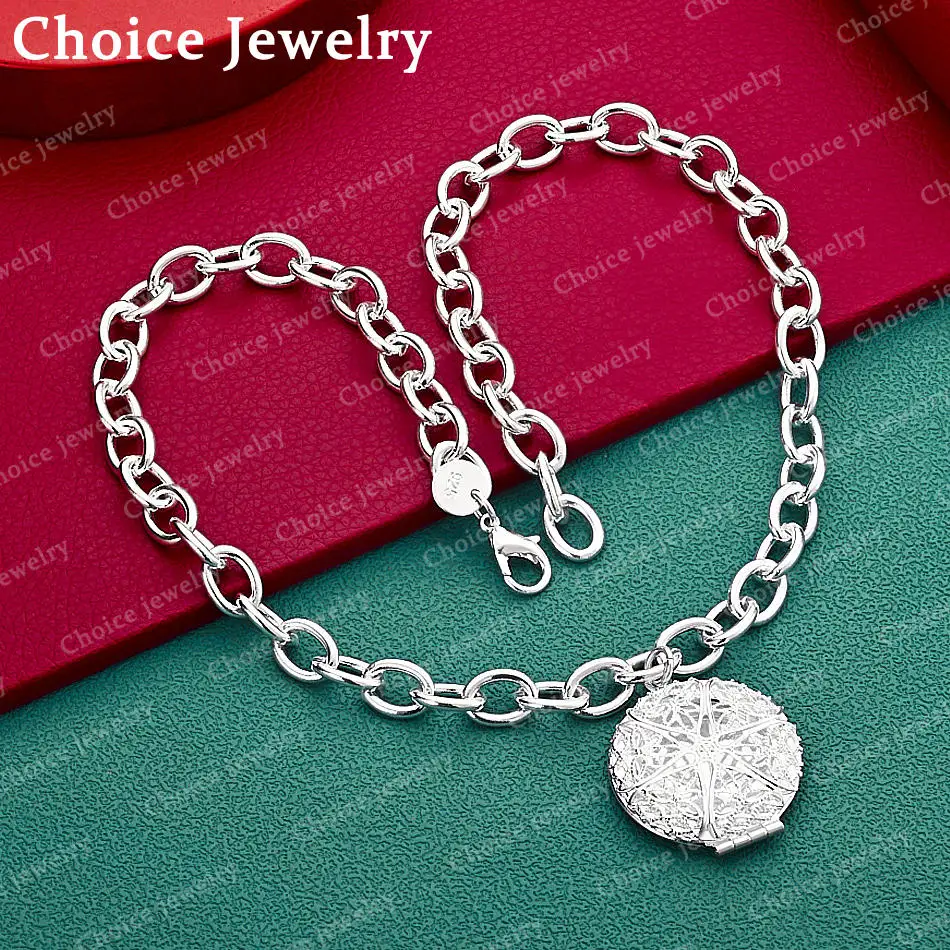 925 Sterling Silber 45cm Halskette mit hohlem Flip-Top-Scheibenanhänger für Damen und Herren, Charm-Trend, Geburtstagsgeschenke, Mode, Party