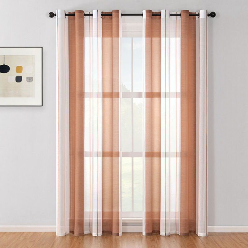 Tende A Righe Trasparenti Con Occhielli Tende In Voile Soggiorno Moderno Set Di 2 Tende Camera Da Letto Trasparente Con Motivo Tenda A Righe Semitrasparente - Marrone140x245cm
