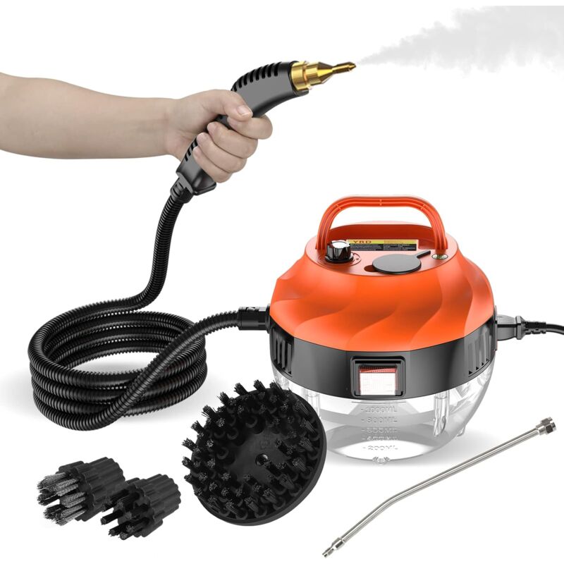 Ej.life - Pulitore A Vapore Da 1500 W, Pulitore A Vapore Portatile, Con 3 Testine Regolabili Su 6 Livelli, Pulitore A Vapore Multifunzione A Riscaldamento Rapido In 10 Secondi (arancione)