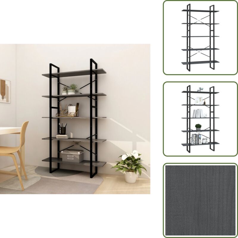 The Living Store Libreria A 5 Ripiani Grigia 100x30x175 Cm In Legno Di Pino - Libreria Grigia
