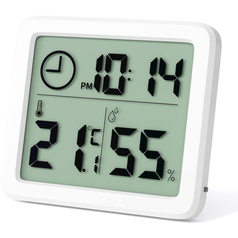 Mini Termometro Digitale Per Interni, Igrometro Portatile Professionale Con Ampio Schermo E Orologio, Termometro Bianco Preciso, Igrometro Per Casa, Cameretta Dei Bambini, Ufficio, Serra