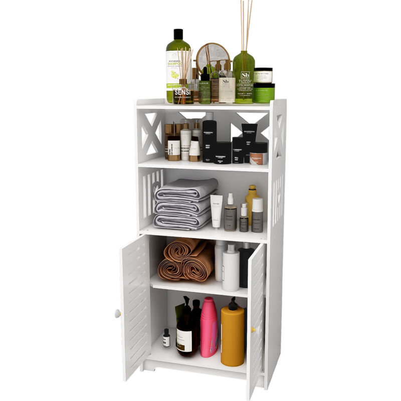 Haloyo® Mobiletto Da Bagno Con 2 Ante, Mobiletto Da Bagno, Ripiano Portaoggetti, Mobiletto Alto, 75x22x36cm, Bianco