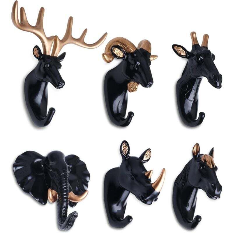 6 Ganci Appendiabiti A Parete A Forma Di Testa Di Animale, Ganci Appendiabiti A Parete A Forma Di Cervo, Elefante, Capra, Ganci Decorativi Da Parete Creativi In Resina Retrò Vintage, Gancio Per Porta