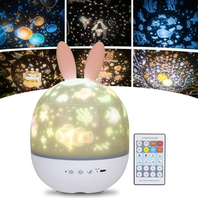 Lampada Proiettore Stelle Luce Notturna Per Bambini, Luce Notturna Musicale Con Rotazione A 360° + Timer + Telecomando + 6 Colori, Luce Notturna A Led Con Cielo Stellato Per Compleanno Del Bambino, Na
