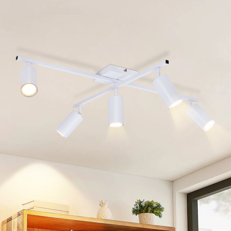 Plafoniera Faretto Led Bianco Gu10: Faretti Da Soffitto 5 Lampadine Faretti Da Soffitto Moderni Lampada Da Soggiorno Con Rotazione Di 330° Lampada Da Cucina Faretto Industriale - Senza Lampadina - Gbly