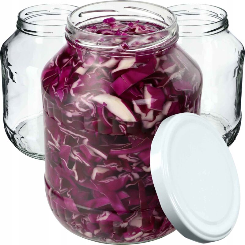 Kadax - Set Di 8 Barattoli Di Vetro Con Inserto, 1,7 L, Fi89 Mm, Vetro Di Cetriolo, Barattoli Per Conserve, Barattoli Rotondi, Con Coperchio A Vite (bianco