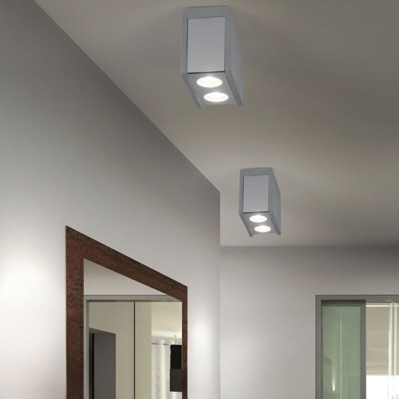 Globo Lighting - Lampada Da Soffitto, Lampada Da Corridoio, Lampada Da Soffitto, Lampada Da Camera Da Letto, Lampada Da Soggiorno, Lampada Da Cucina, Metallo Grigio Cemento, Gu10 2 Lampadine, L 18 Cm, Set Da 2
