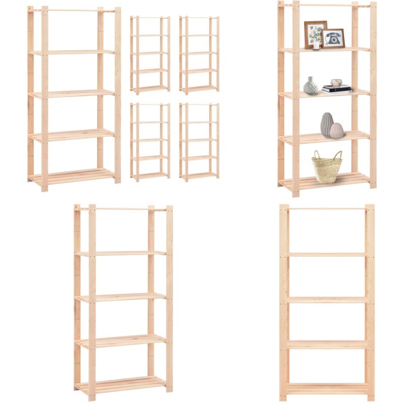 Scaffali A 5 Livelli 5 Pz 80x38x170 Cm In Massello Pino 250 Kg - Scaffale A 5 Livelli - Scaffale Per Casa