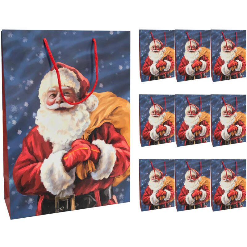 30366-10 - Sacchetti Regalo Babbo Natale, 10 Pezzi, 18 X 23 X 8 Cm, Sacchetti Di Carta, Sacchetti Regalo, Sacchetti Natalizi - Idena