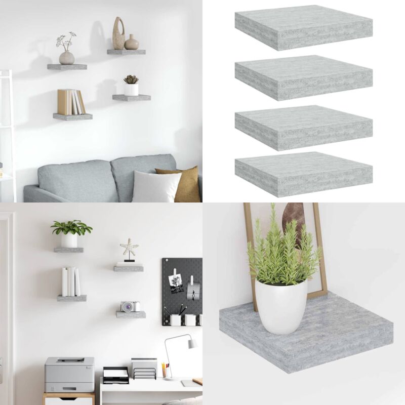Scaffali A Parete 4 Pz Grigio Cemento 23x23,5x3,8 Cm In Mdf - Scaffali A Parete - Scaffali In Mdf