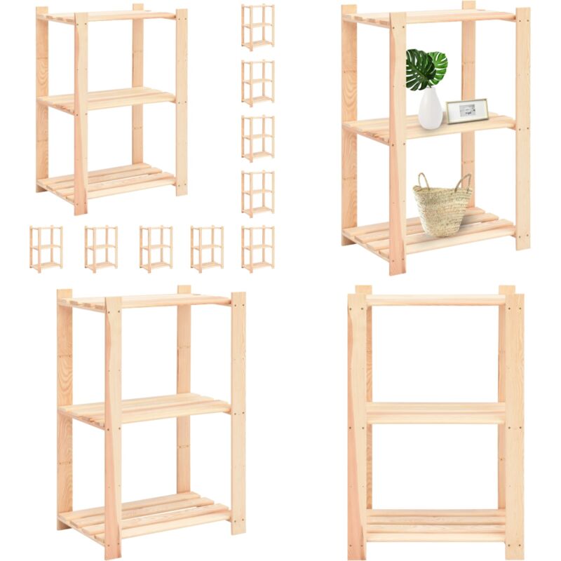 Scaffali A 3 Livelli 10 Pz 60x38x90 Cm In Massello Pino 150 Kg - Scaffale A 3 Livelli - Scaffale Per Casa