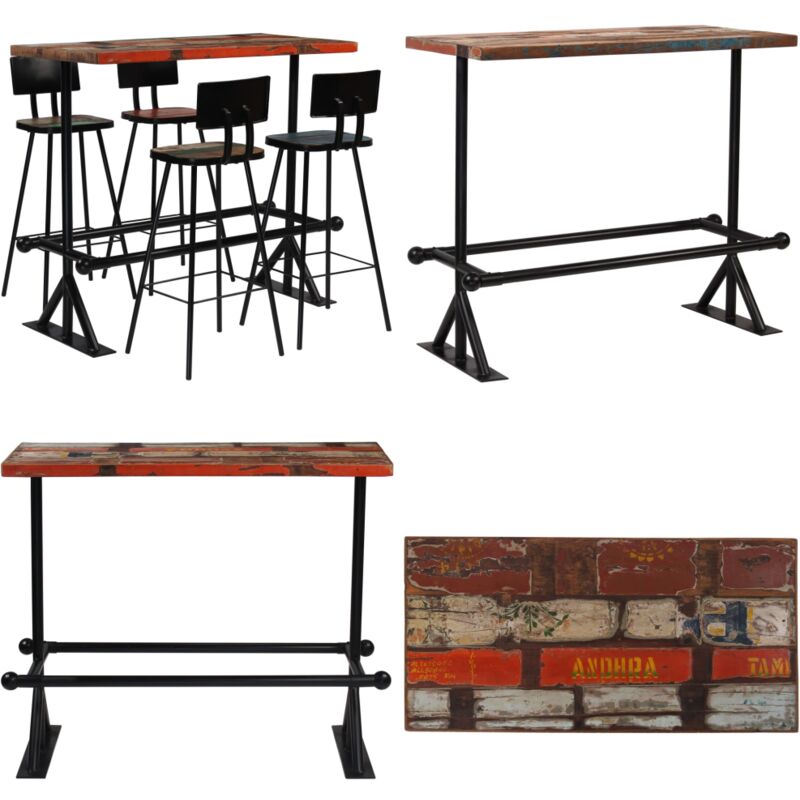 Set Da Bar 5 Pz In Legno Massello Di Recupero Multicolore - Set Da Bar In Legno - Legno Di Recupero