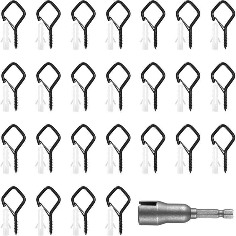 Ganci A Vite, 20 Pezzi Gancio Da Soffitto, Bullone Ad Occhiello A Vite, Gancio A Vite Con Anello Di Sicurezza, Vite Per Gancio Da Parete Con Filettatura In Legno Per Cestini Per Piante, Forma Nera/a D