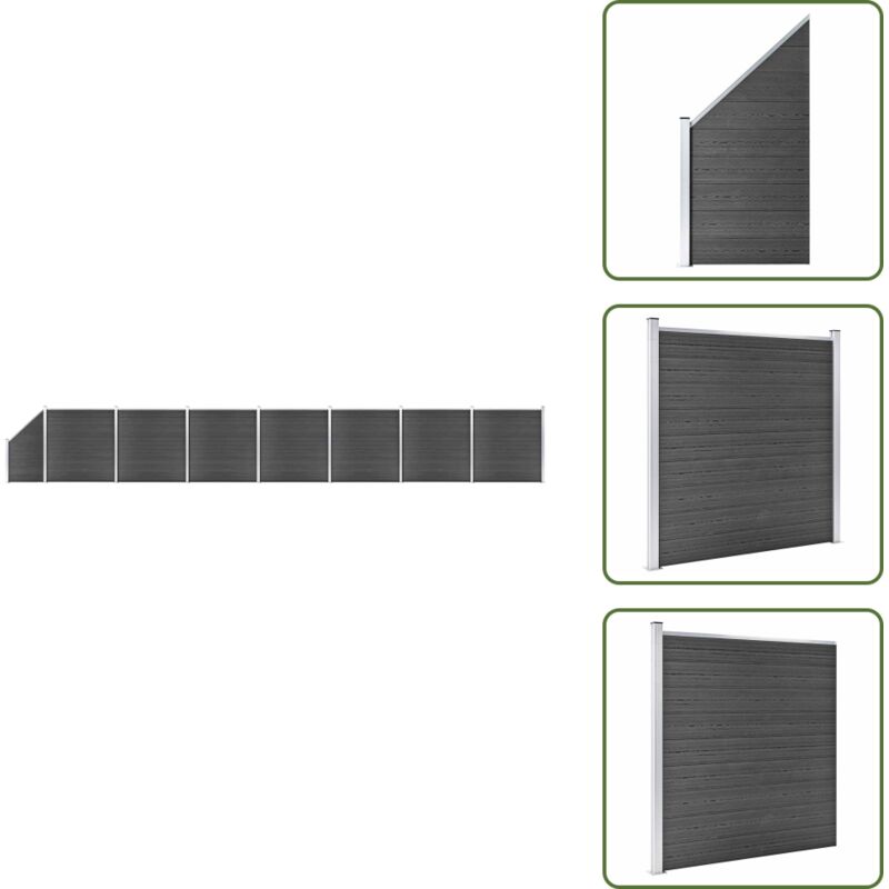 The Living Store Set Pannelli Di Recinzione In Wpc 1311x(105-186) Cm Nero - Pannelli Di Recinzione