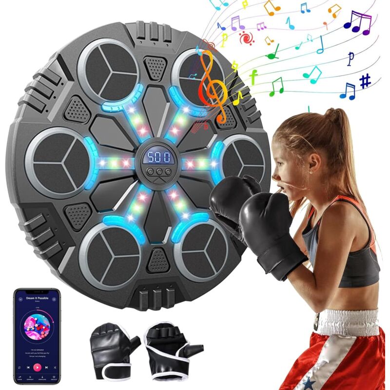 Macchina Per Boxe Musicale, Macchina Per Boxe Musicale Per Bambini, Dispositivo Elettronico Per Boxe Montato A Parete, 3 Velocità, Display A Led, Con Guantoni Da Boxe, Musicboxing Per L'Allenamento A