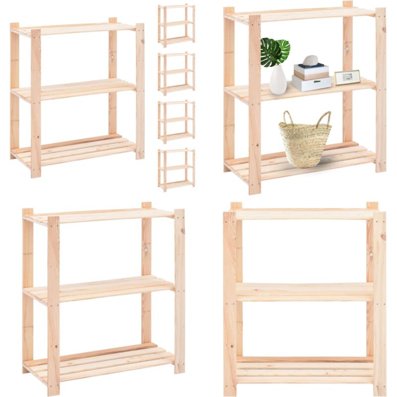 Scaffali A 3 Livelli 5 Pz 80x38x90 Cm In Massello Pino 150 Kg - Scaffale A 3 Livelli - Scaffale Per Casa