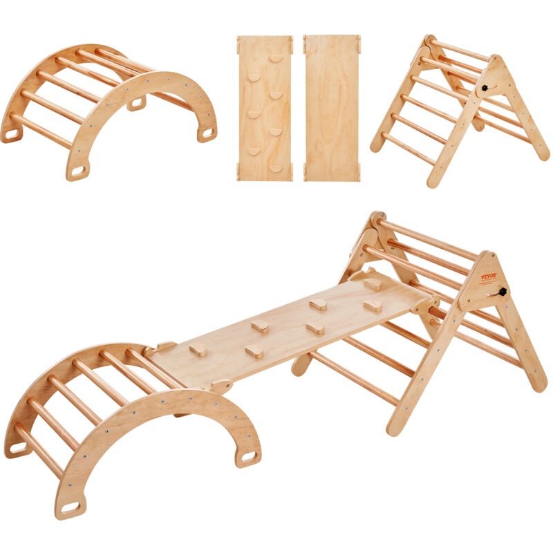 Triangolo Di Pikler, 5 In 1 Giochi Da Arrampicata Per Bambini Parco Giochi Al Coperto, Set Da Arrampicata Montessori Con Triangolo, Rampa E Arco, Palestra Da Arrampicata Colore Legno - Vevor