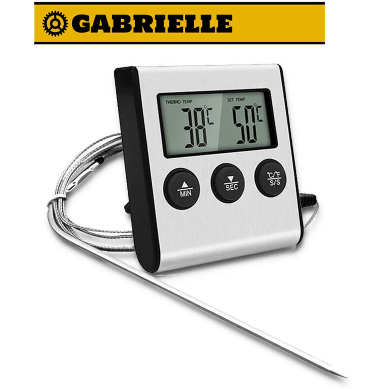 Gabrielle 1 Termometro Digitale A Led Con Sonda, Termometro Per Alimenti Con Funzione Timer, Termometro Per Cottura E Grigliatura, Forno, Batterie Non Incluse