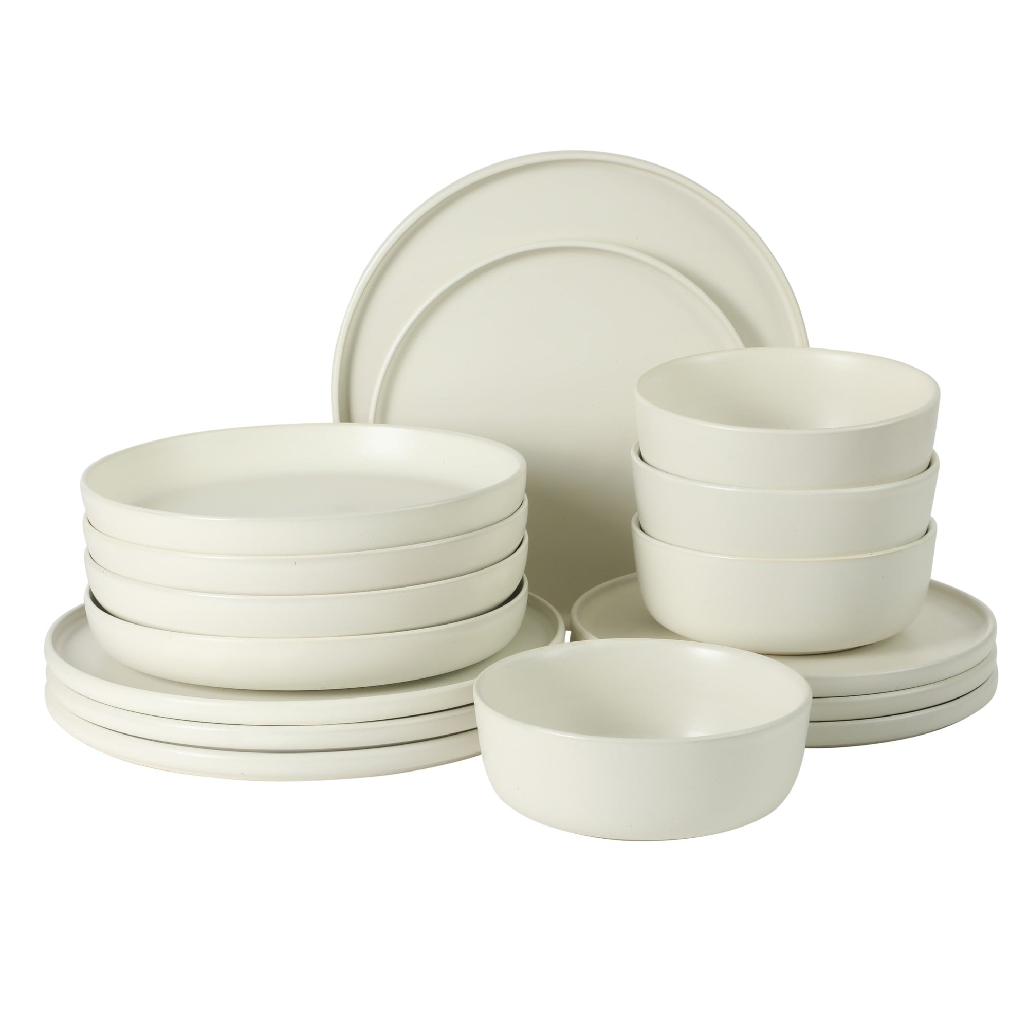 Gibson Elite Bayou Moon Plates and Bowls Sets, 16-Piece Matte Stoneware Dinnerware Sets, Solid Color Reactive Glaze Dish Set