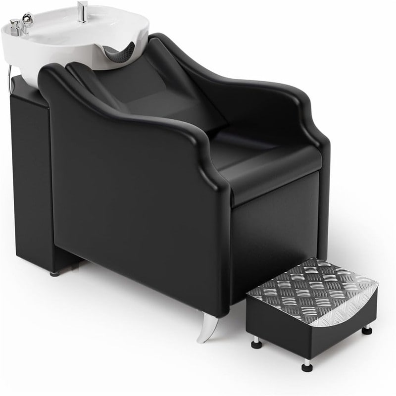 Shampoo Bowls for Salon Electric Shampoo Chair with Reclining Legrest and Tilting Porcelain Shampoo Sink - N/A