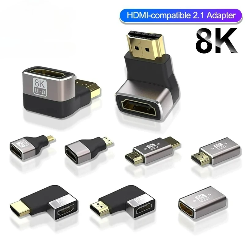8K HDMI-kompatibler 2.1 Kabeladapter 90 Grad Rechtwinkliger Steckverbinder Stecker auf Buchse HDTV-Verlängerung für TV PS5 Xbox PC Laptop Image