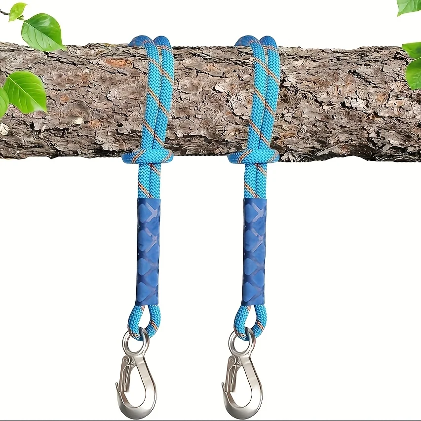 2 Stück robuste Nylon-Hängeseile mit Metallhaken – UV-, wetter- und abriebfest – geeignet für Outdoor-Hängematten