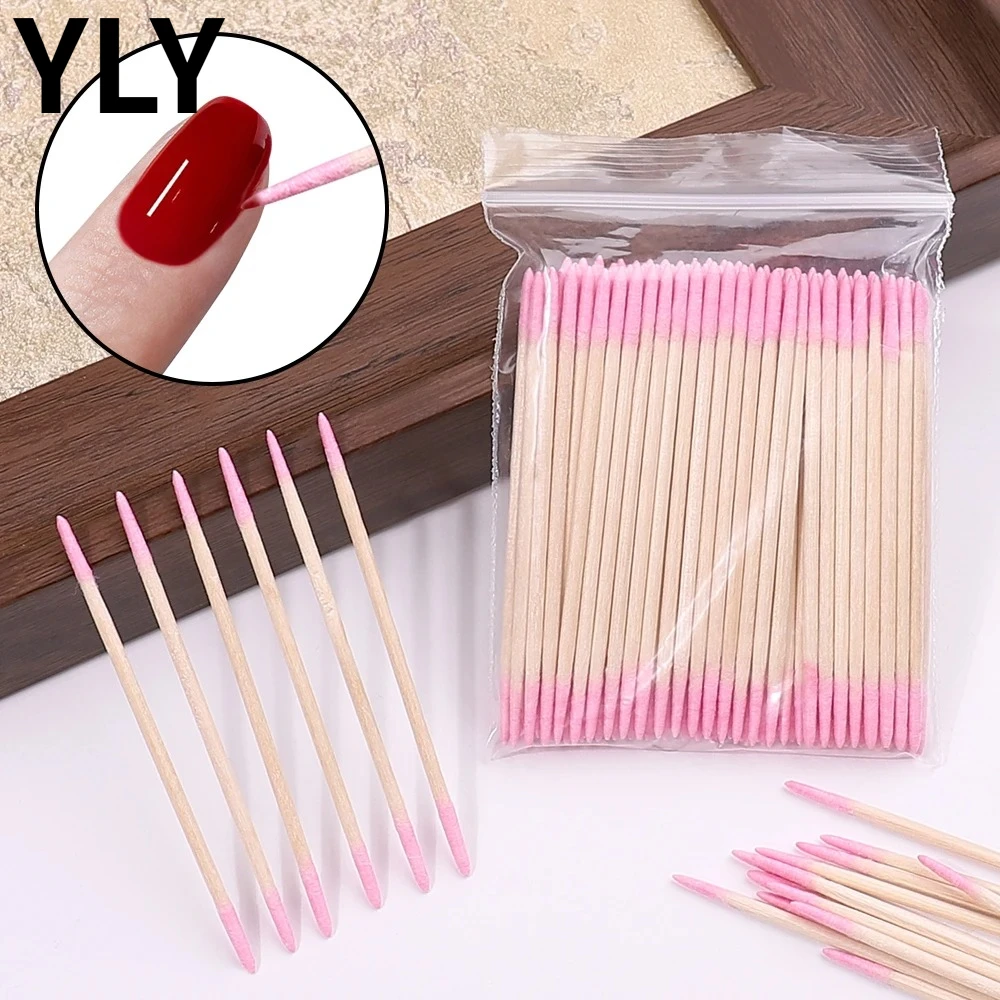100/300/500 Stück Einweg-Holz-Wattestäbchen Doppelkopf Lippenstift-Ohrenreiniger Wimpernreinigung Wattestäbchen Maniküre Schönheitsbedarf Image