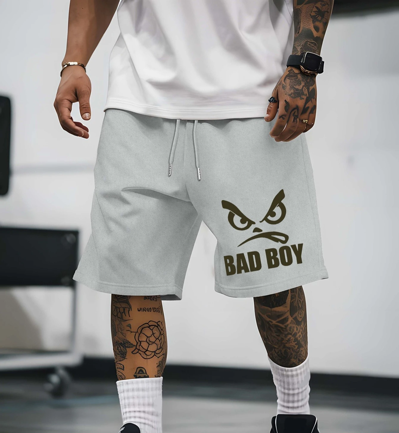 Sommermode für Herren mit Buchstabenmuster, lässige Shorts, lockere Passform, elastischer Bund mit Kordelzug, geeignet für den Alltag Image