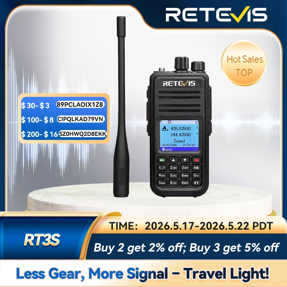 Retevis RT3S Walkie Talkie DMR Radio Long Range Walkie Talkies Camping Amateurfunk UHF VHF GPS AES256 Verschlüsselung Digital tragbar Image