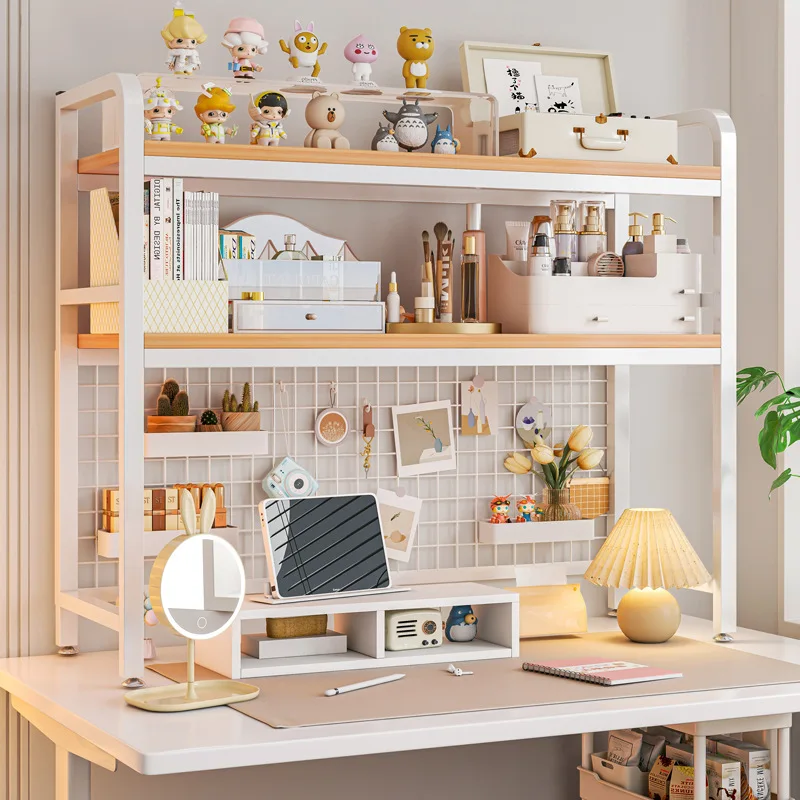 Bücherregal Bücherregal mit Gitter Desktop mehrschichtiges schmiedeeisernes Regal Student Computertisch Tisch Lochbrett Tisch Holzregale