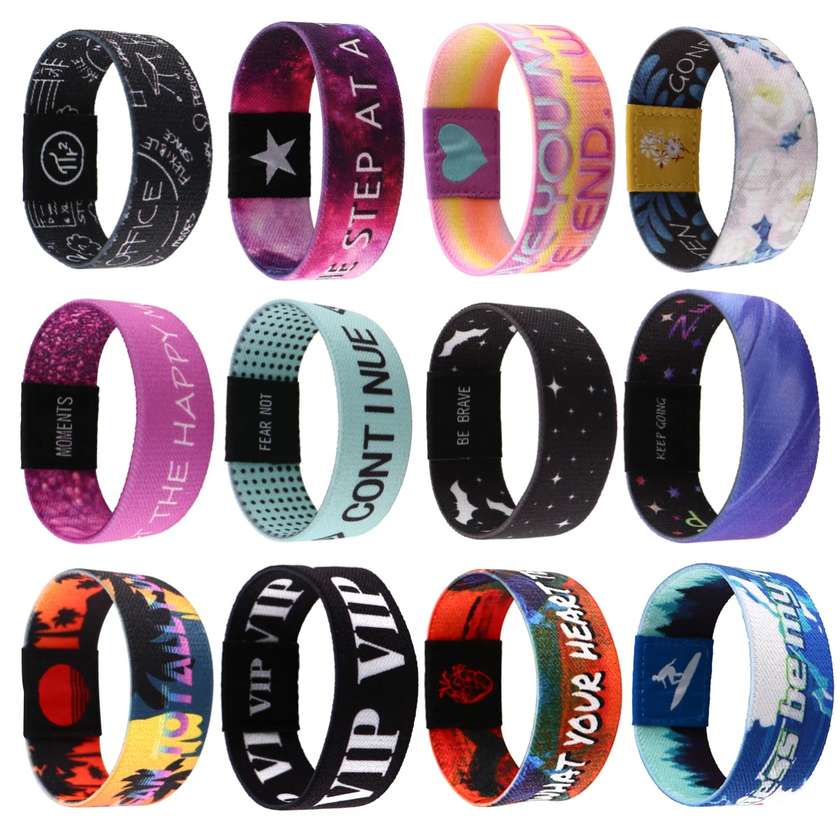 Inspirierende Zitate Stoff Stretch Armband Armband Flexibles Handgelenk Band Manschette Armband Sport Casual Armreif Freunde Geschenke Image