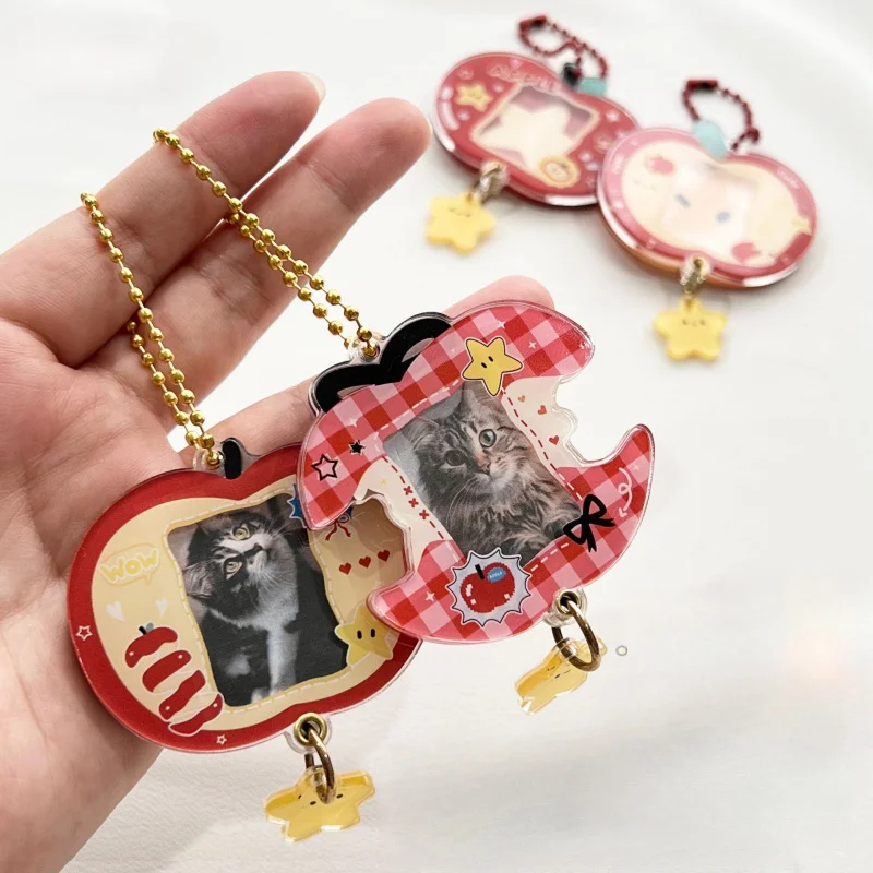 1 Stück Apfelförmiger Acryl-Fotorahmen-Anhänger aus Rutsche, 2,5 cm großer Foto-Aufbewahrungsrahmen, Kartenhalter, Tasche, Dekoration, Schlüsselanhänger-Anhänger Image