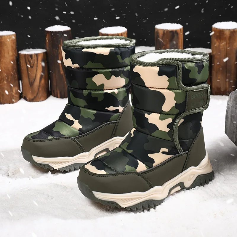 2024 Winter Kinder Schuhe Plüsch Wasserdichte Stoff Nicht-Slip Mädchen Schuhe Gummi Sohle Schnee Stiefel Mode Warme Outdoor Stiefel