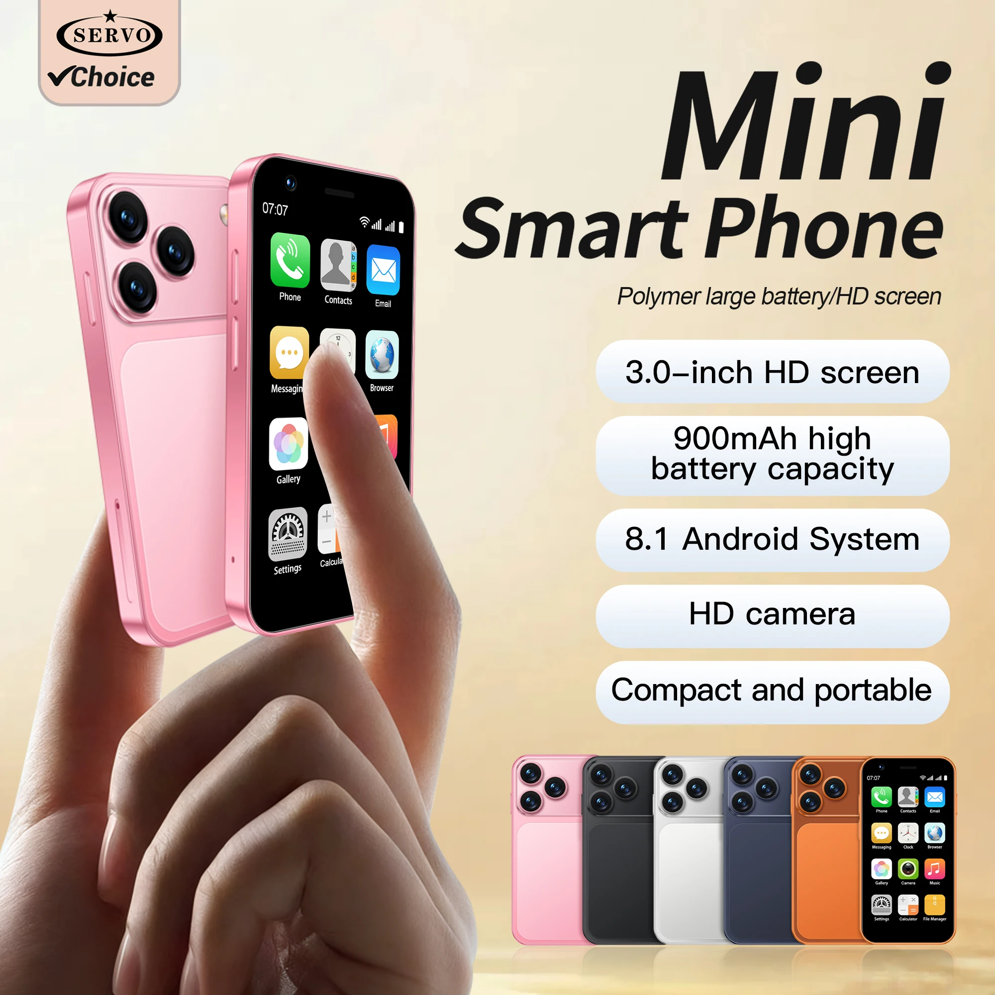 2026 NEUES SERVO 18SE Mini-Smartphone 3,0 Zoll Bildschirm Dual-SIM-Karte Android 16GB WCDMA 3G Entsperrtes Mobiltelefon mit Play Store Image