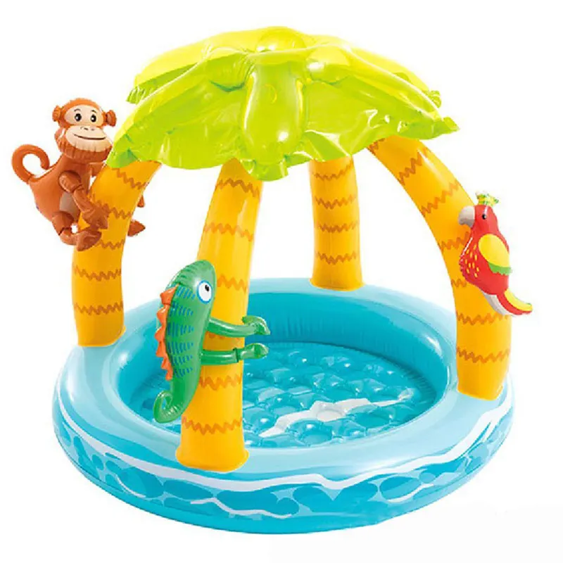 Aufblasbare Baby-Pool-Kinder schwimmbad der tropischen Insel Kokosnuss baum Design mit Sonnenschutz Baldachin 1-3y Spaß im Freien Wasserspiel Image