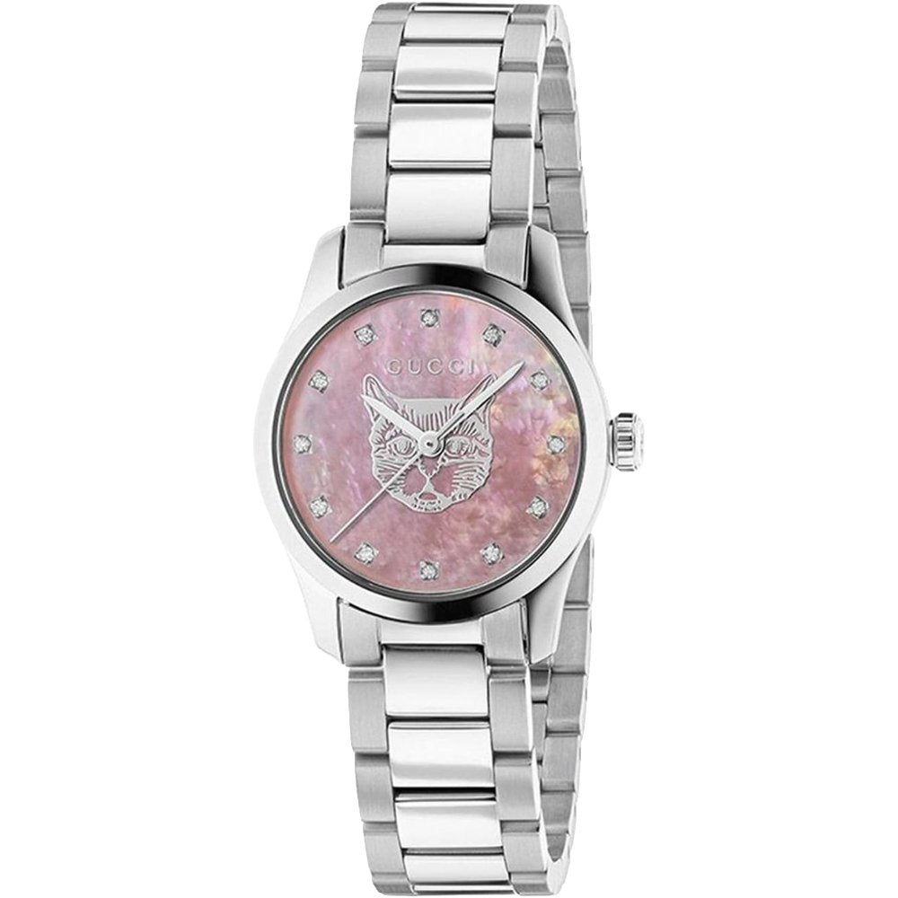 Gucci G-Timeless Damenuhr mit rosa Perlmutt-Zifferblatt - YA1265025