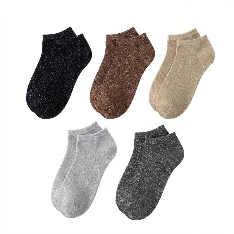 5 Paar zufällige Damen-Socken mit Glitzer und Metallic-Effekt, glitzernde, niedrig geschnittene Socken für Partys Image