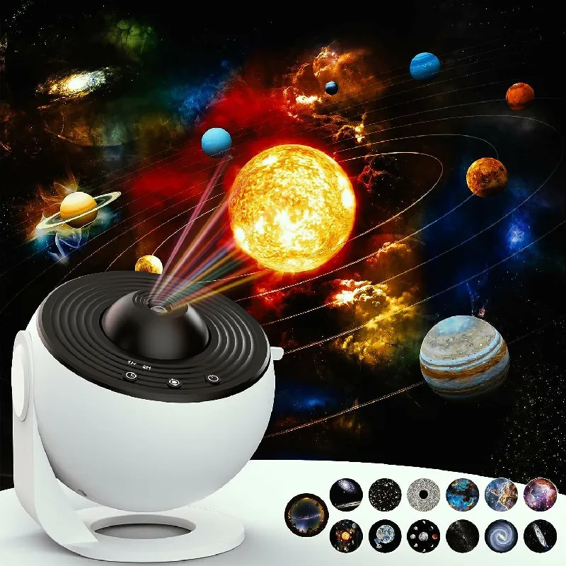 Galaxy Planets Sternenhimmel-Projektor-Nachtlicht mit 12 Blatt Filmscheiben 360 ° Rotate Planetarium Kinderzimmer-Dekorprojektor